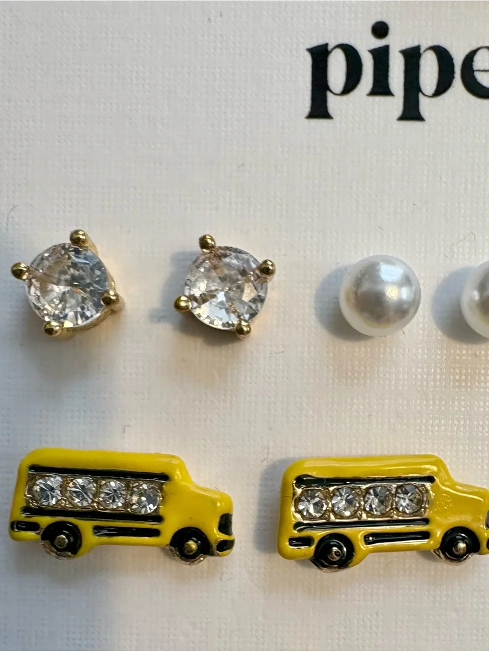 Piper·K 7 Pair School Teacher Theme Earrings Set, Clear CZ & Glass, Nickel-Free